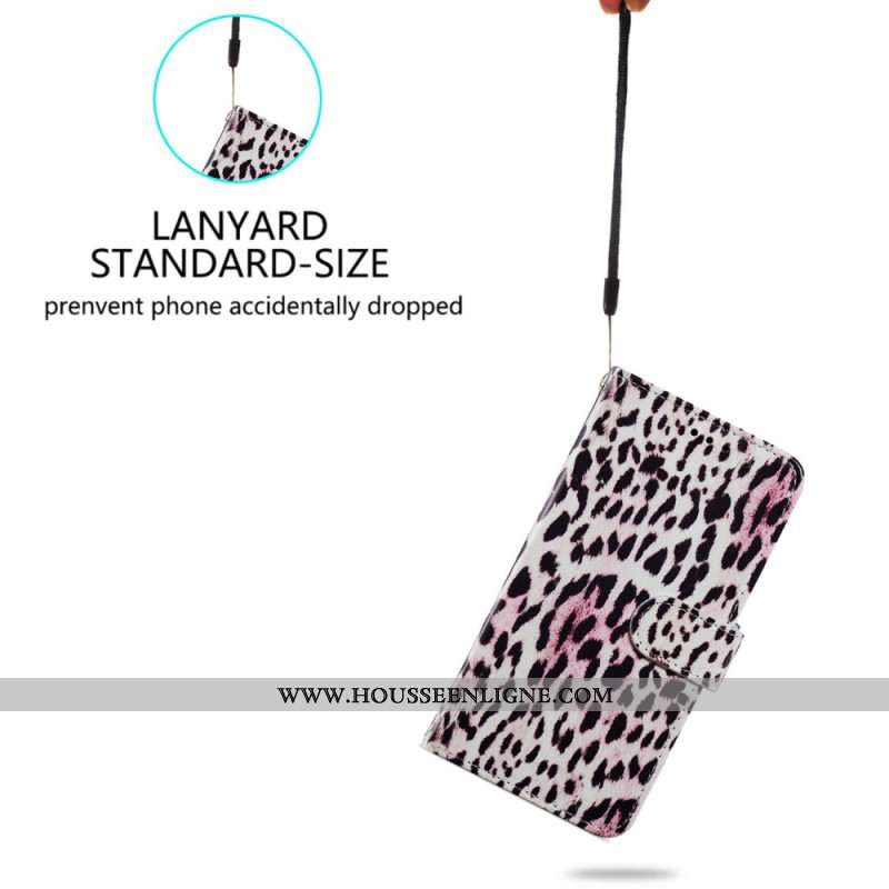Housse Oppo A98 5G Motif Léopard à Lanière