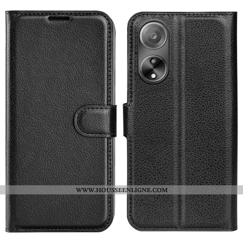 Housse Oppo A98 5G Simili Cuir Litchi Classique