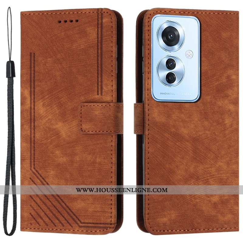 Housse Oppo Ren0 11F 5G Lignes Graphiques à Lanière