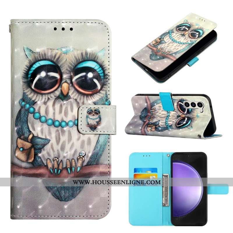 Housse Samsung Galaxy S24 5G Chouette Grise à Lanière