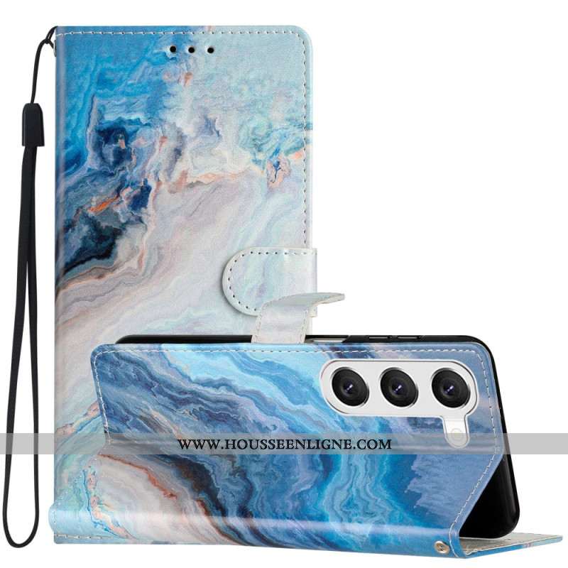 Housse Samsung Galaxy S24 Plus 5G Marbre Bleu à Lanière