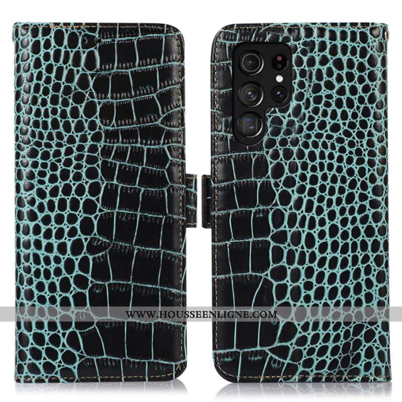 Housse Samsung Galaxy S24 Ultra 5G Style Crocodile avec Technologie de Blocage RFID