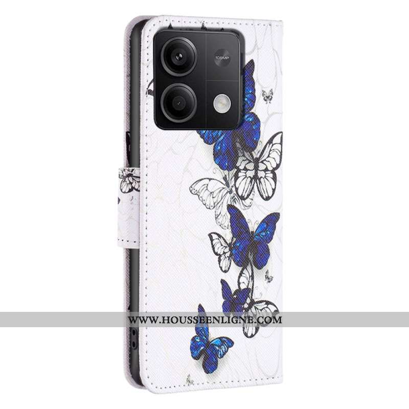 Housse Xiaomi Redmi Note 13 4G Papillons Bleus sur Fond Blanc