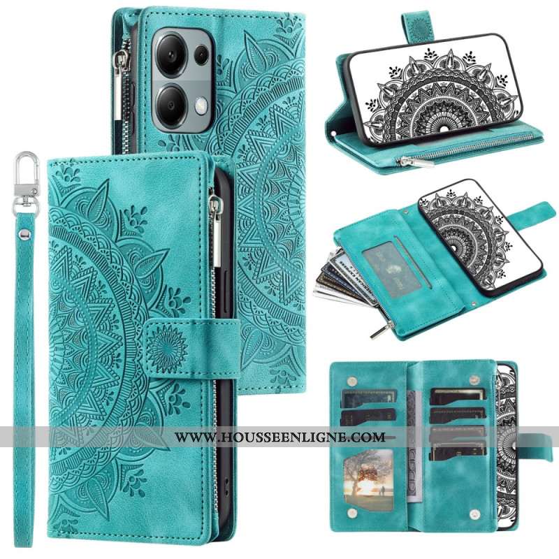 Housse Xiaomi Redmi Note 13 5G Portefeuille Effet Cuir Mandala à Lanière