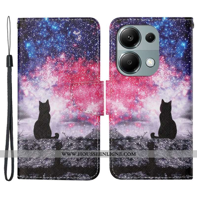 Housse Xiaomi Redmi Note 13 Pro 4G / Poco M6 Pro 4G Ciel Étoilé et Chat à Lanière