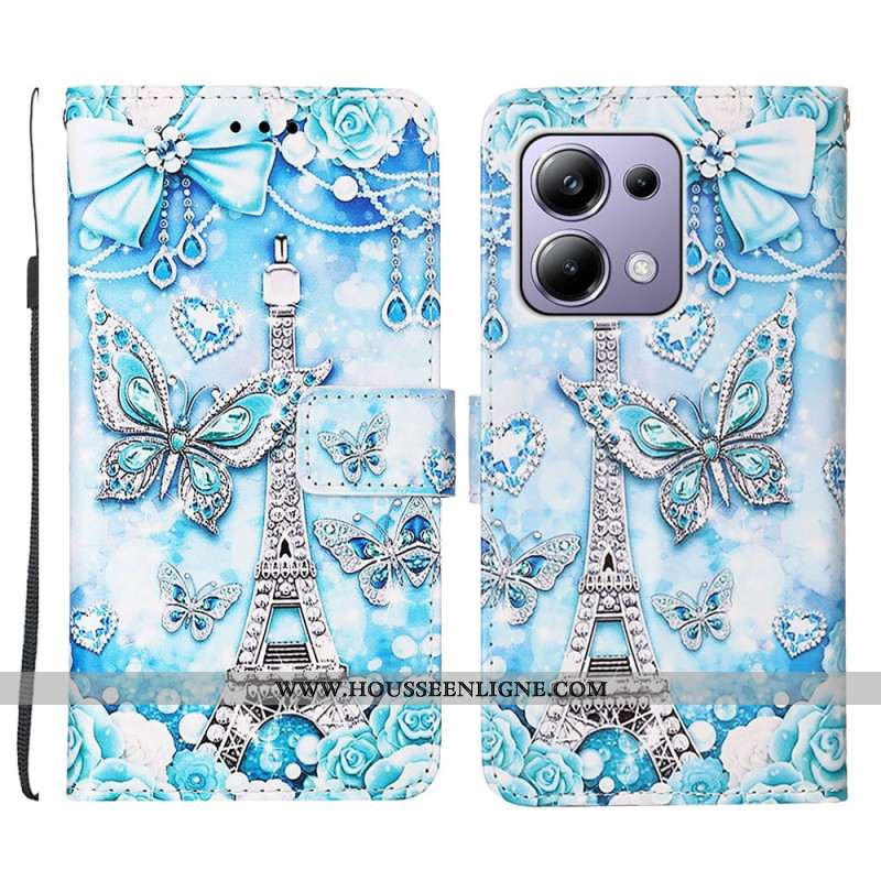 Housse Xiaomi Redmi Note 13 Pro 4G / Poco M6 Pro 4G Tour Eiffel et Papillons à Lanière