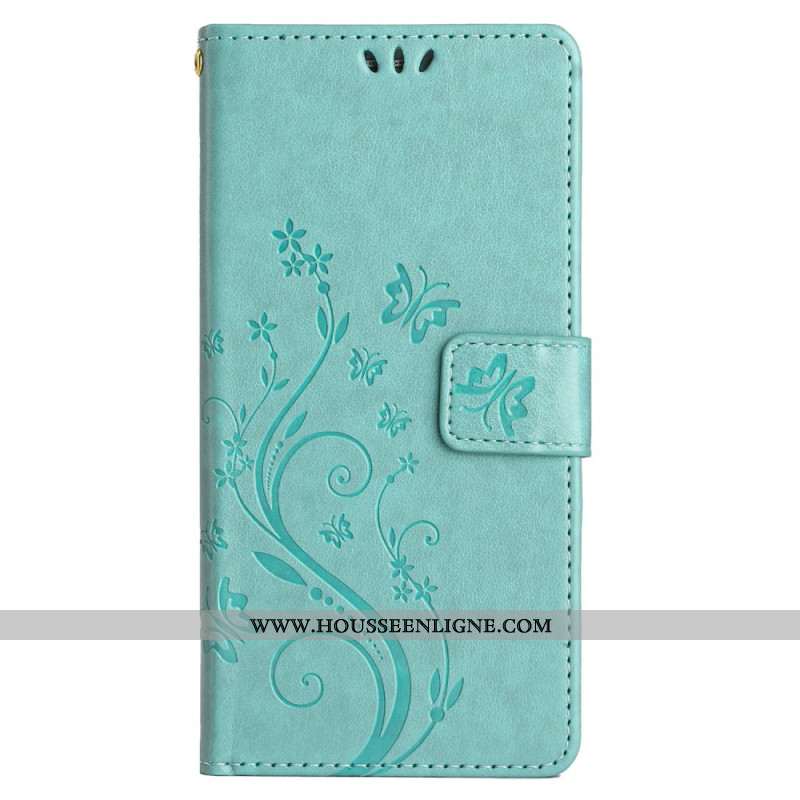 Housse Xiaomi Redmi Note 13 Pro Plus 5G Fleurs et Papillons avec Lanière