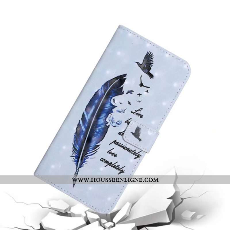 Housse iPhone 16 Plume Bleue à Lanière