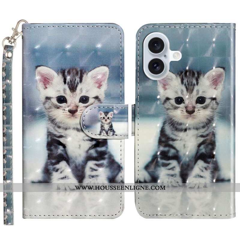 Housse iPhone 16 Plus Chaton à Lanière