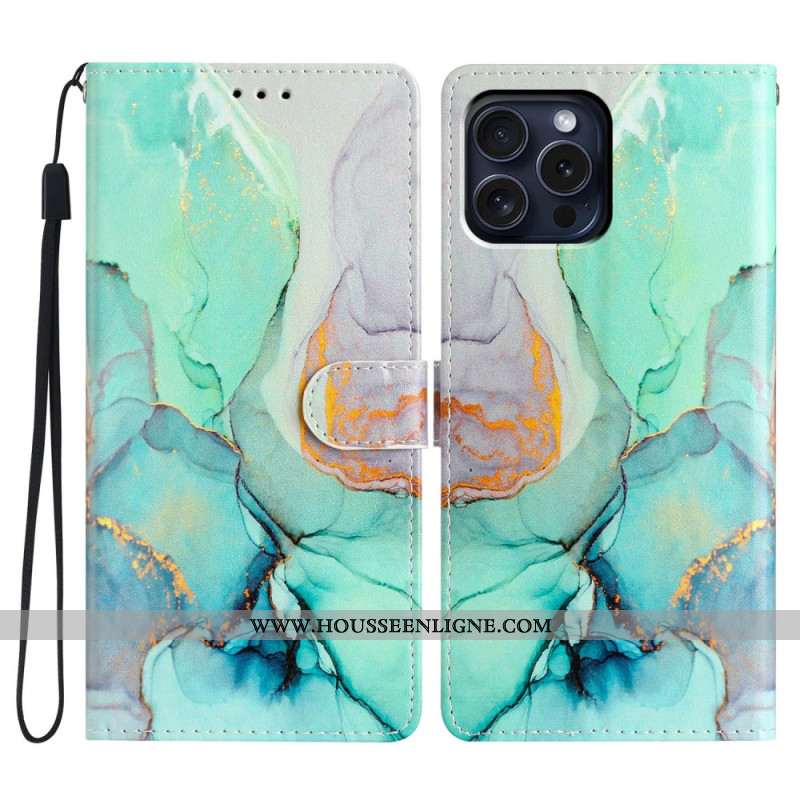 Housse iPhone 16 Pro Max Marbre Vert à Lanière