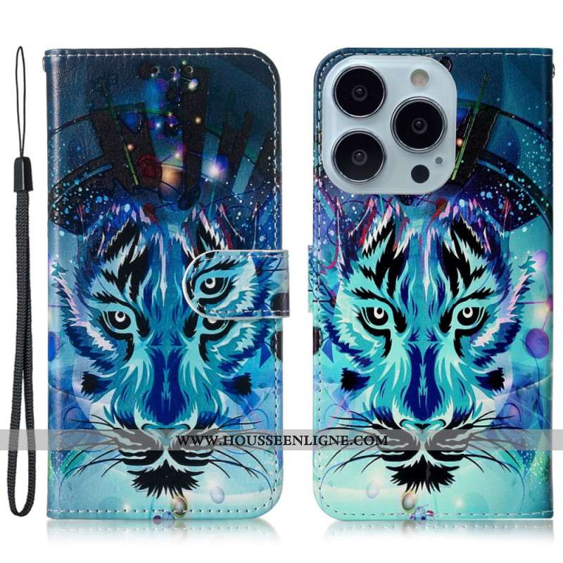 Housse iPhone 16 Pro Motif Loup à Lanière