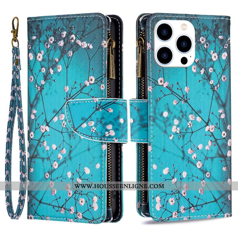 Housse iPhone 16 Pro Portefeuille Fleur de Prunier
