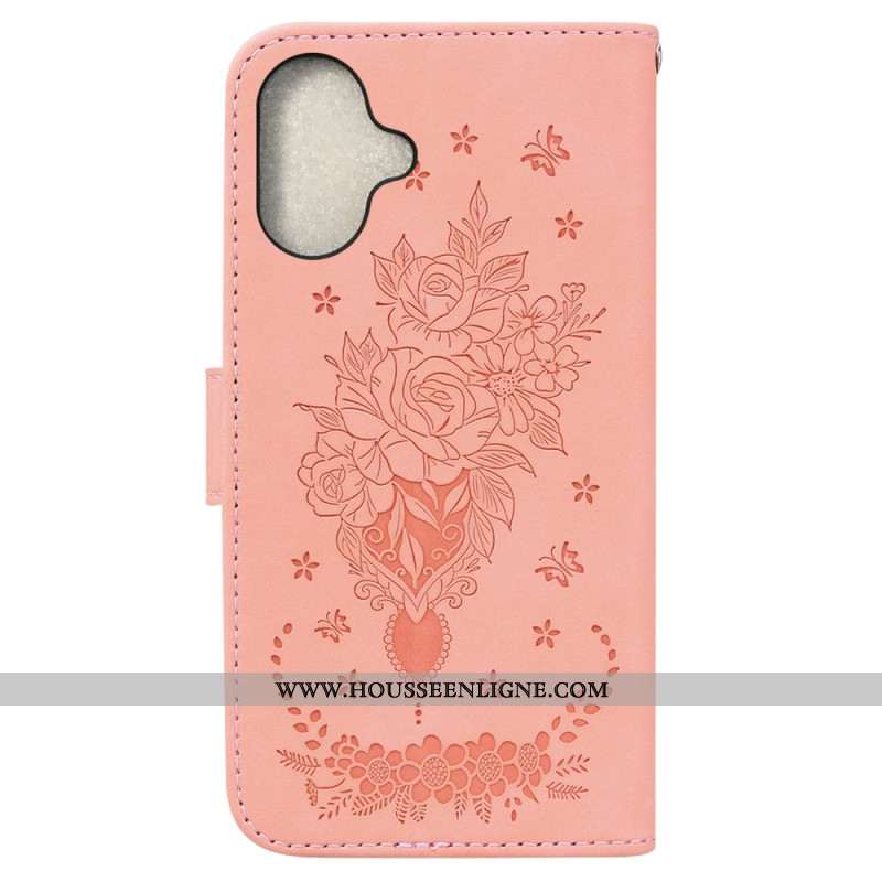 Housse iPhone 16 Roses à Lanière