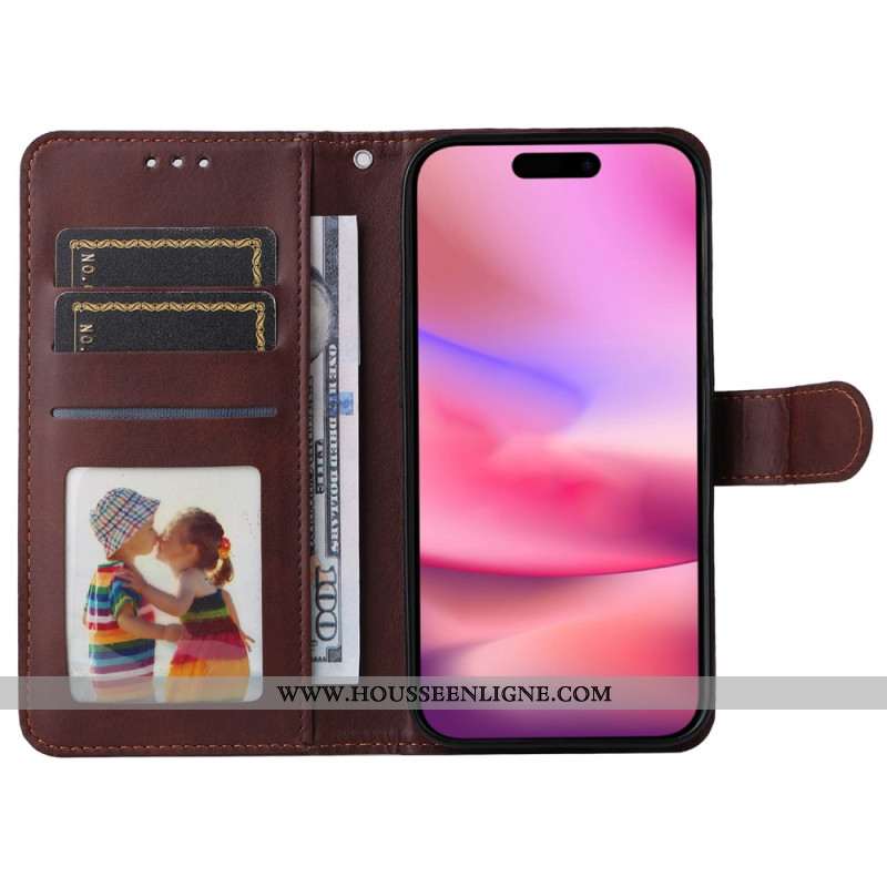 Housse iPhone 16 Style Cuir Uni à Lanière